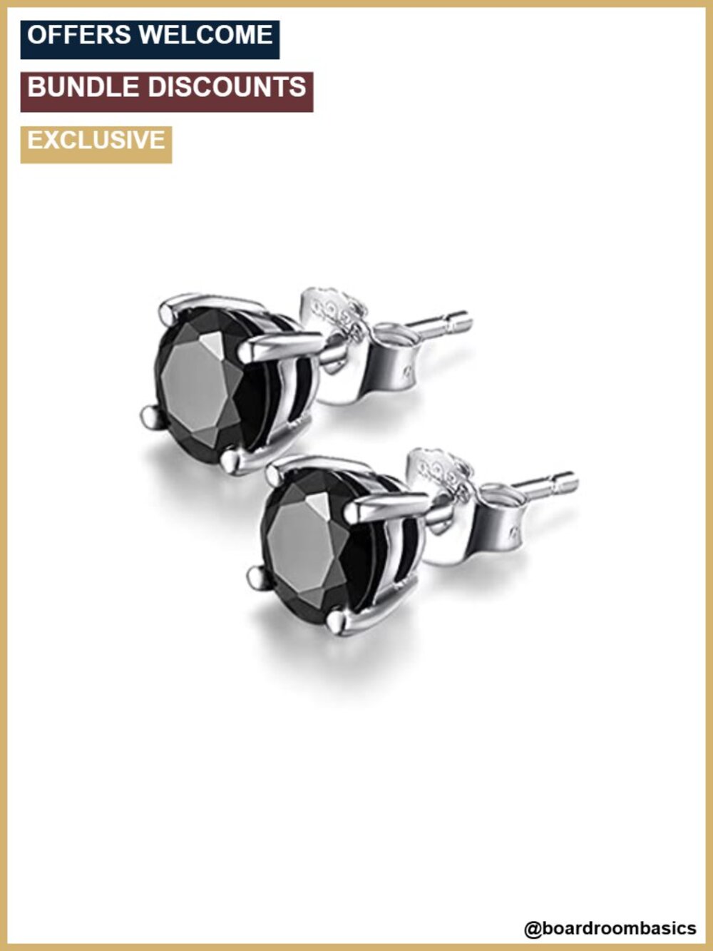 Round Black Onyx 925 Sterling Silver Stud Earrings Platinum Plated Fine Jewelry